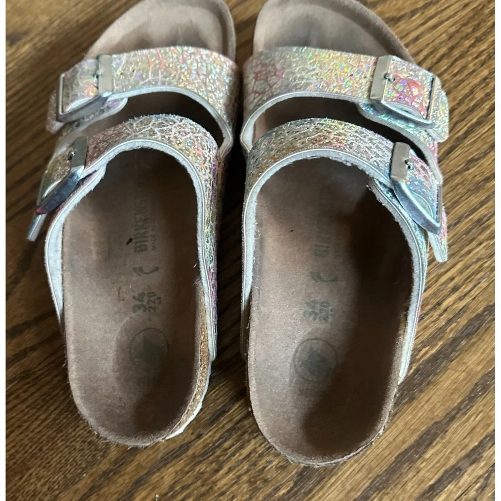 Birkenstock Arizona Kids Glitter Vegan Slide Sandal White EU 34 US 3-3.5